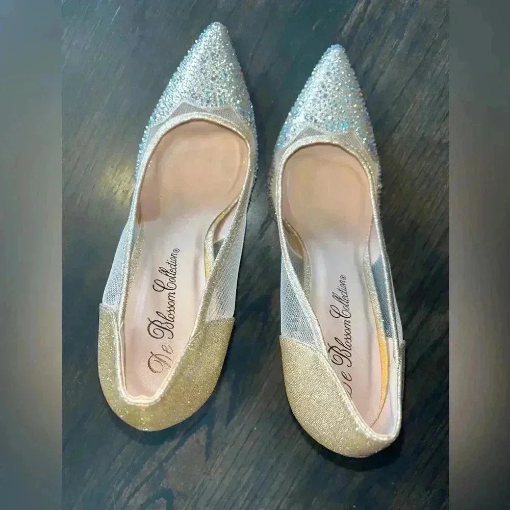 De‎ Blossom  Glitter Mesh Pointed Toe Stiletto Heels Wedding Evening Pumps - Picture 3 of 6